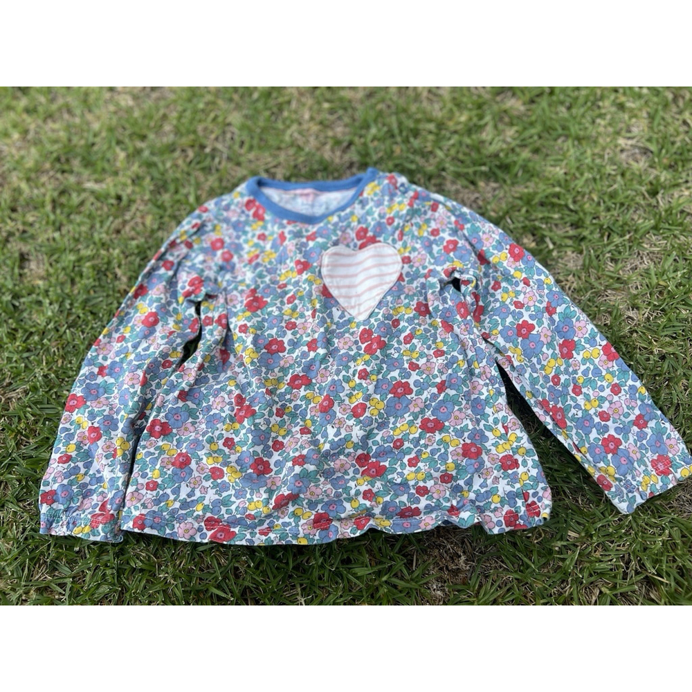 Baby Boden Girls Long Sleeve Floral Heart Patch Top 2-3Y 98cm Multicolor